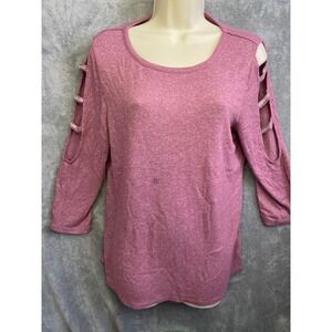 BYdesign Pink Cutout Shoulder Rhinestone Sleeve Sweater Top Women's Medium
